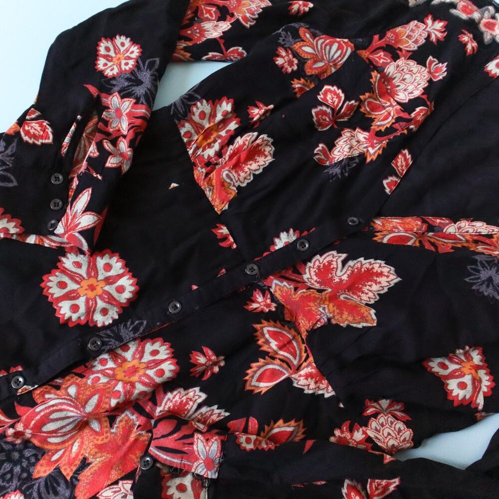 Free People Miranda Black Floral Midi Button Front Dress Size 6 Boho Embroidered - Picture 5 of 11